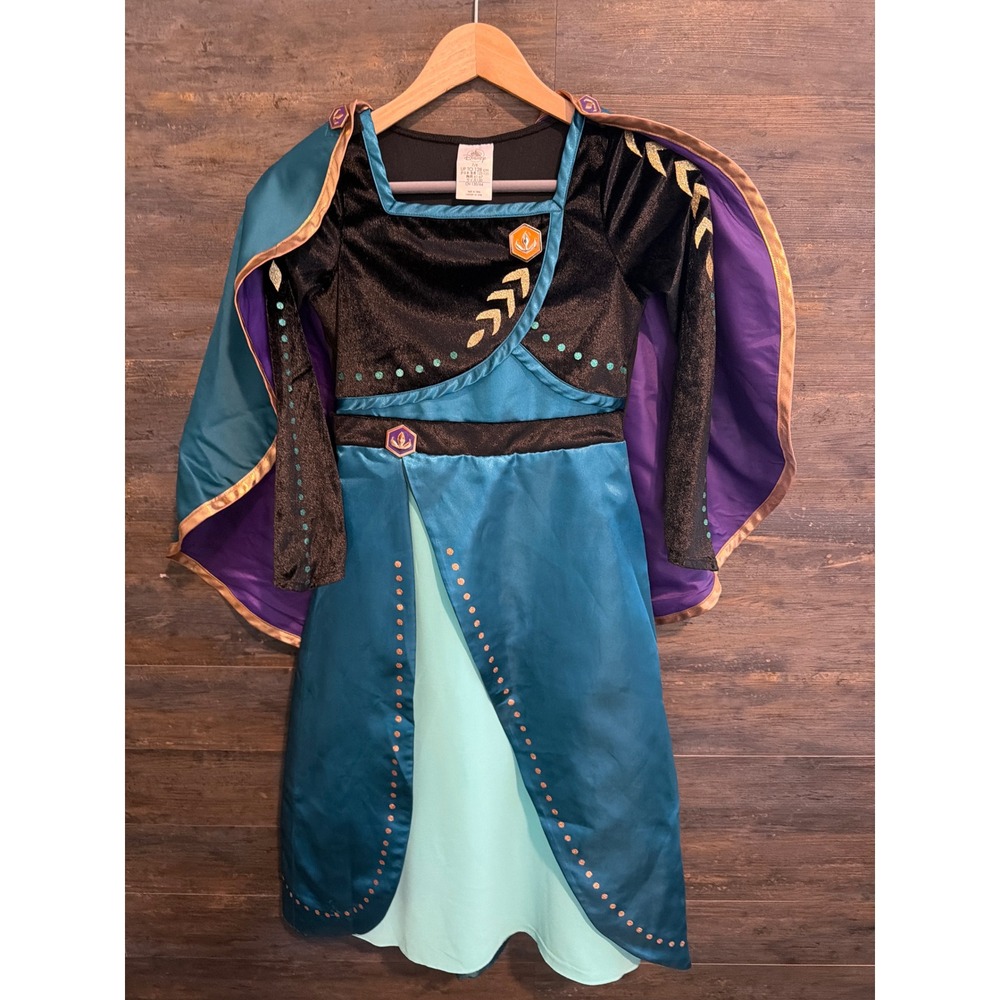 Disney Frozen 2 Queen Anna Costume Dress with Cape Kids Size 7/8 Teal Black
